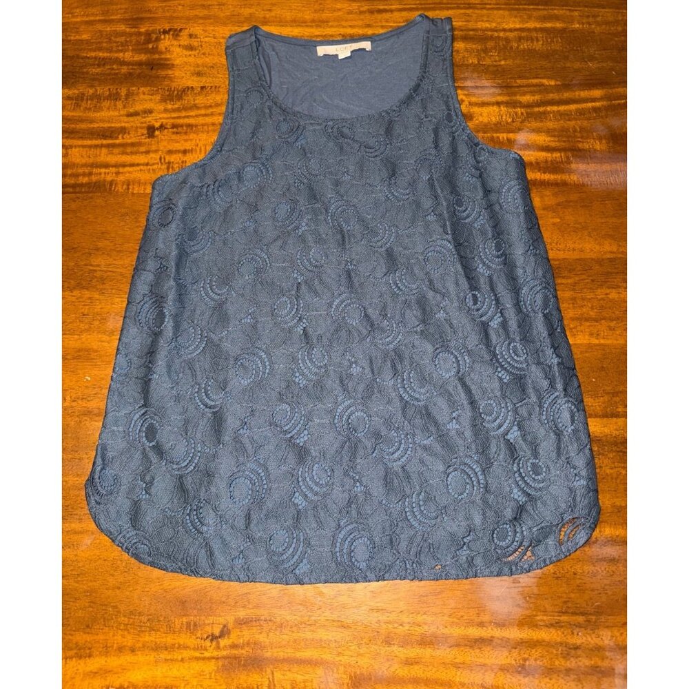 Ann Taylor Loft Blue Lace Sleeveless Tank Top Womens Size B 63% Cotton/37% Nylon